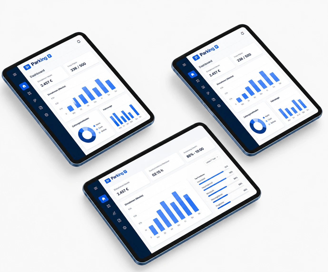 BM Parking Partnerportal auf mehreren Tablets
